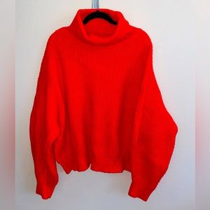 H&M turtle neck oversized sweater, bright red with warm undertones, size large